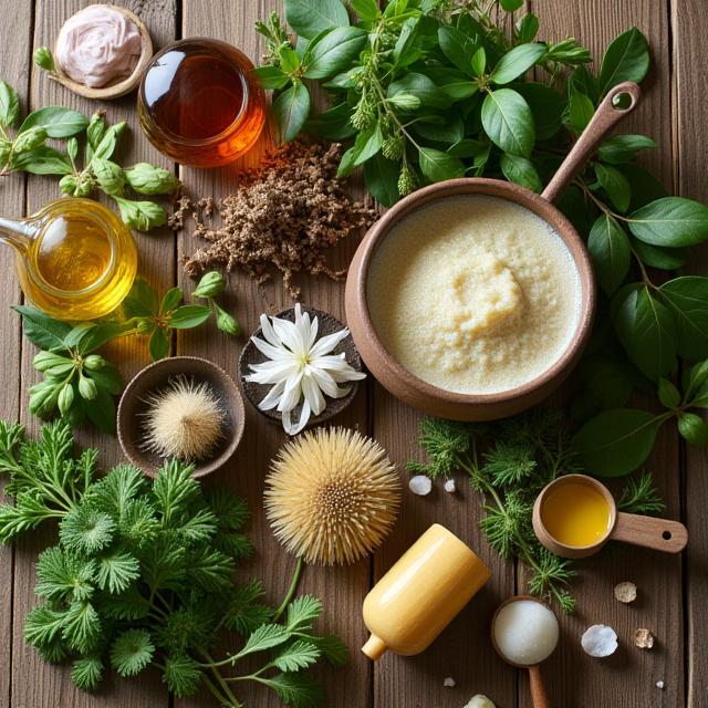 Assortment of botanical ingredients ready for formulation